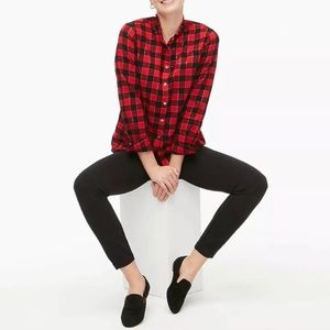 J. Crew Factory | Red Plaid Ruffle Flannel Shirt